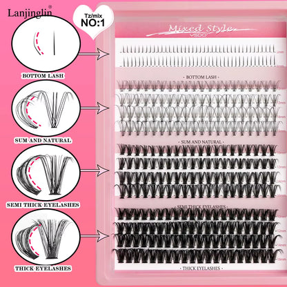 New Individual Lashes Set Natural Long DIY Cluster Lashes Kit with Glue and Tweezer Extensions Eyelashes Make up Tools Faux Cils