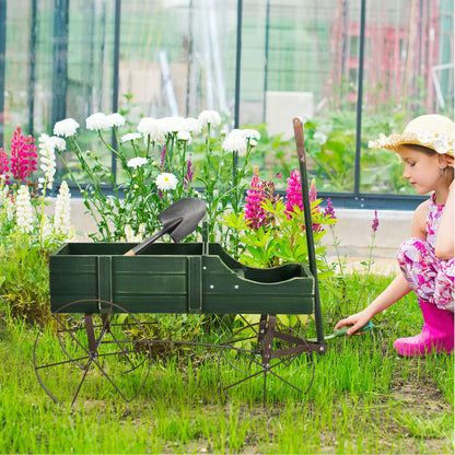 Patiojoy Wooden Garden Flower Planter Wagon Plant Bed W/ Wheel Garden Yard Green