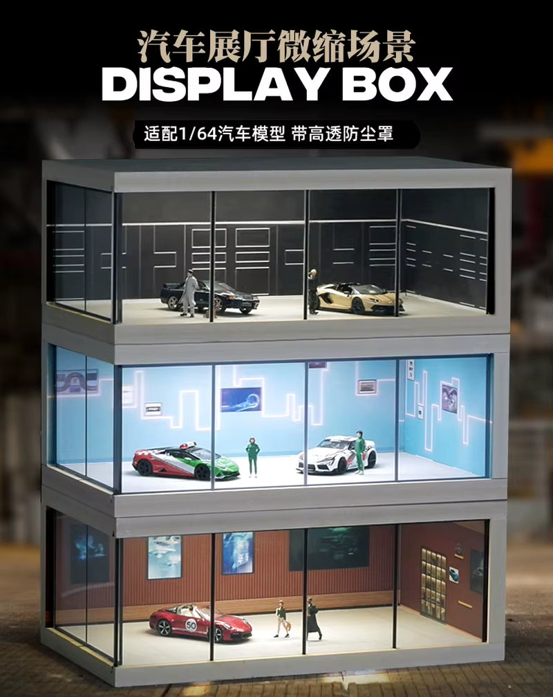 1/64 Car Showroom Dioramas Miniature Scene Layout Transparent Parking Lot Dust Cover Storage Boxes Display Case for Car Model