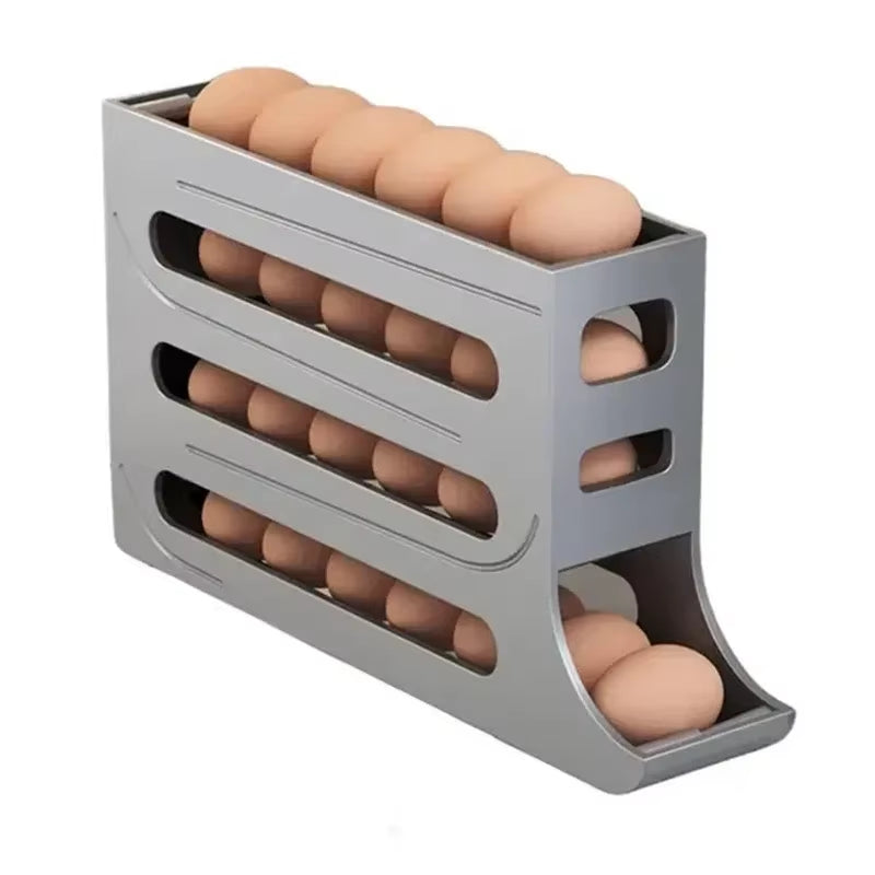 Kitchen Refrigerator Egg Storage Box 4 Tier Automatic Rolling Egg Holder Dispenser Large Capacity Egg Dispenser Fridge Organizer