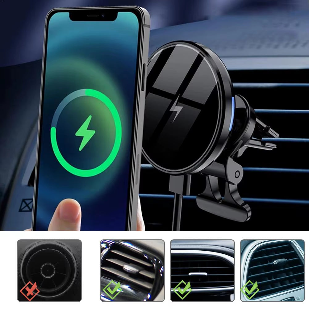 Magnetic Wireless Car Charger Air Vent Mount Compatible with for Mag-Safe for Mobile Phone Fast Charging Car Phone Holder