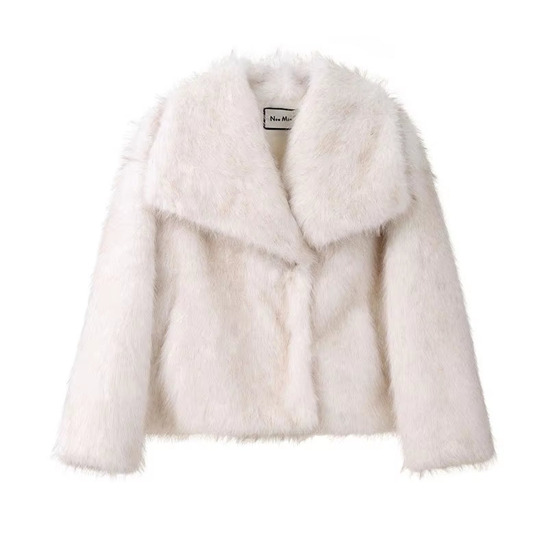 2024 Winter New Fashion Gradient Fluffy Fur Coat Women High Street Luxury Big Fur Collar Faux Fox Fur Jacket Female Overcoats