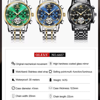 Original Automatic Mechanical Watch for Men Stainless Steel Strap Tourbillon Skeleton Design Business TOP Brand Male Watch