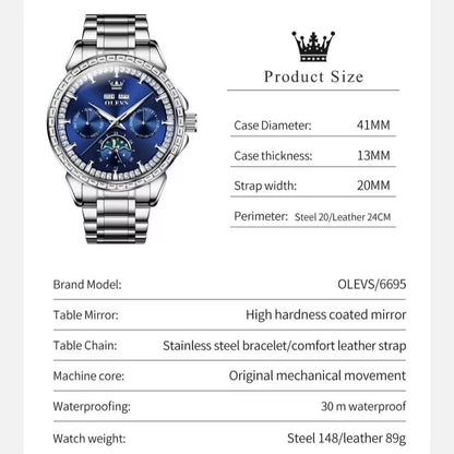 Automatic Mechanical Watch for Men High Quality Stainless Steel Waterproof Moon Phase Men'S Wristwatches Original Watches