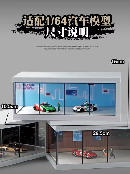 1/64 Car Showroom Dioramas Miniature Scene Layout Transparent Parking Lot Dust Cover Storage Boxes Display Case for Car Model