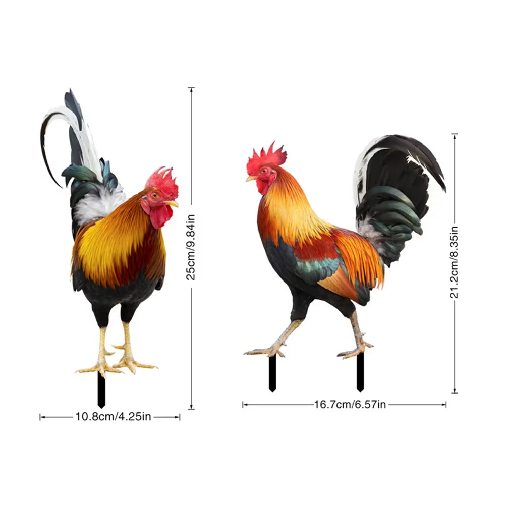 2PCS Decorative Garden Chicken Statue Ornamental Decoration of Yard and Garden Acrylic for Garden Patio Backyard Decoration