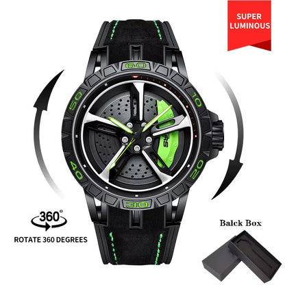 Original Relogio 3D Real Super Car Watch Waterproof Rotate Watches Car Rim Quartz Watch Men'S Sports 360° Spin for Men Clock