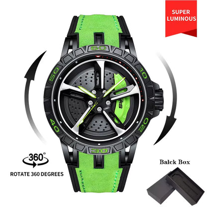 Original Relogio 3D Real Super Car Watch Waterproof Rotate Watches Car Rim Quartz Watch Men'S Sports 360° Spin for Men Clock