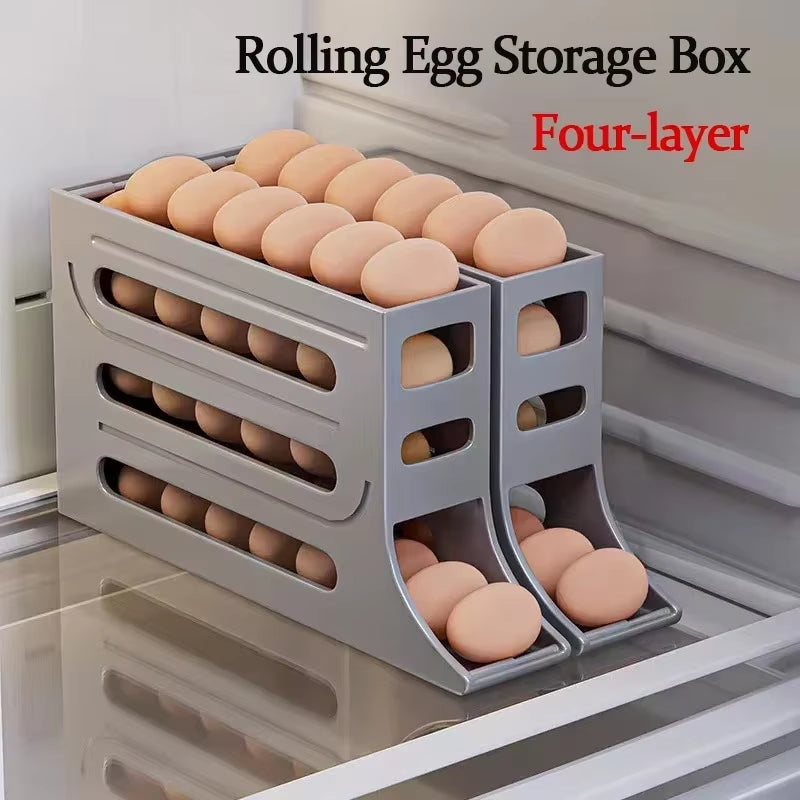 Kitchen Refrigerator Egg Storage Box 4 Tier Automatic Rolling Egg Holder Dispenser Large Capacity Egg Dispenser Fridge Organizer