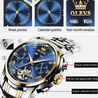 Original Automatic Mechanical Watch for Men Stainless Steel Strap Tourbillon Skeleton Design Business TOP Brand Male Watch