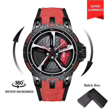 Original Relogio 3D Real Super Car Watch Waterproof Rotate Watches Car Rim Quartz Watch Men'S Sports 360° Spin for Men Clock