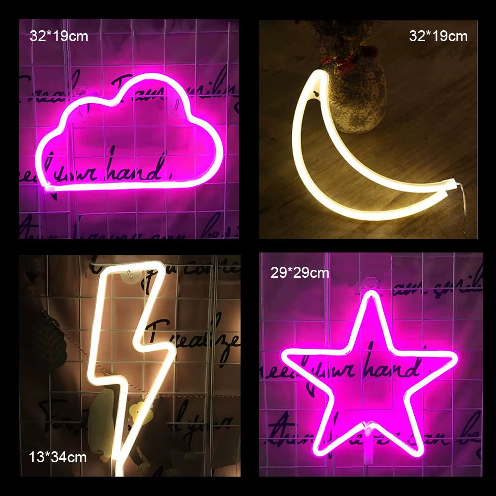 Neon Sign Lightning Battery/Usb Operated Clouds Lightning Moon Neon Led Sign for Children'S Room Party Home Bar Gift Decoration