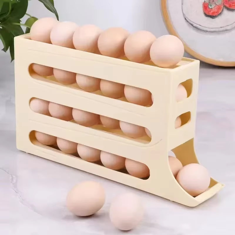 Kitchen Refrigerator Egg Storage Box 4 Tier Automatic Rolling Egg Holder Dispenser Large Capacity Egg Dispenser Fridge Organizer