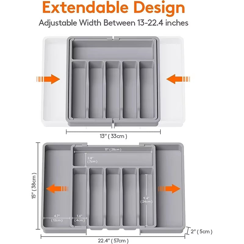 Expandable Cutlery Drawer Organizer, Adjustable Kitchen Utensil Tray Set, Compartment Flatware Storage Divider