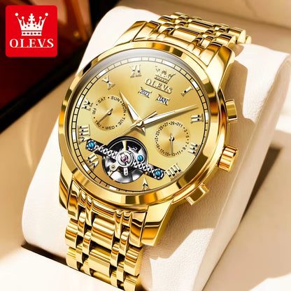 Original Automatic Mechanical Watch for Men Stainless Steel Strap Tourbillon Skeleton Design Business TOP Brand Male Watch