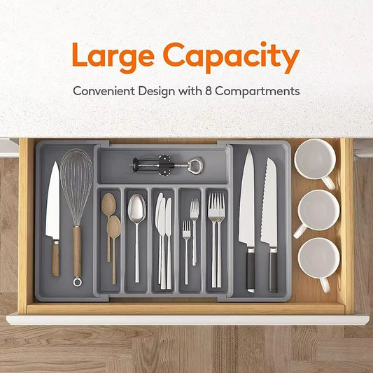 Expandable Cutlery Drawer Organizer, Adjustable Kitchen Utensil Tray Set, Compartment Flatware Storage Divider