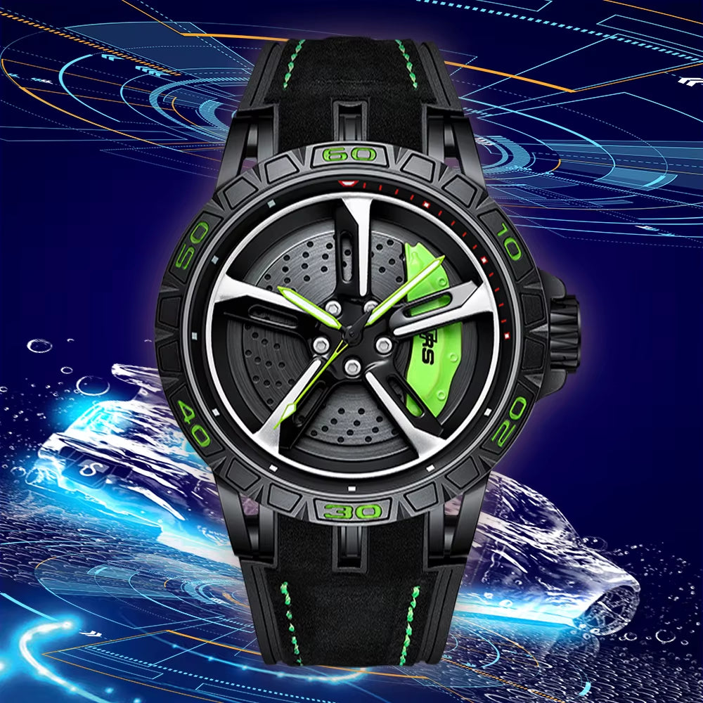 Original Relogio 3D Real Super Car Watch Waterproof Rotate Watches Car Rim Quartz Watch Men'S Sports 360° Spin for Men Clock