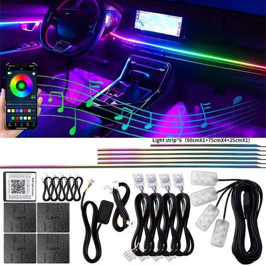 18 in 1 LED Symphony Ambient Lights Car Interior Full Color Streamer RGB 64 Colors Neon Acrylic Strip Decoration Atmosphere Lamp