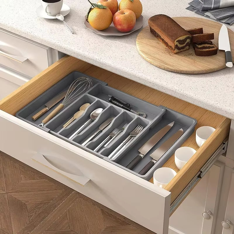 Expandable Cutlery Drawer Organizer, Adjustable Kitchen Utensil Tray Set, Compartment Flatware Storage Divider