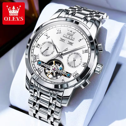 Original Automatic Mechanical Watch for Men Stainless Steel Strap Tourbillon Skeleton Design Business TOP Brand Male Watch