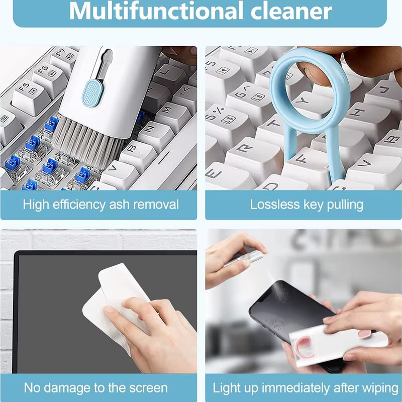 Multifunctional 7-In-1 Computer Keyboard Cleaner Brush Kit Earphone Cleaning Pen Phone Screen Cleaner Keycap Puller Kit