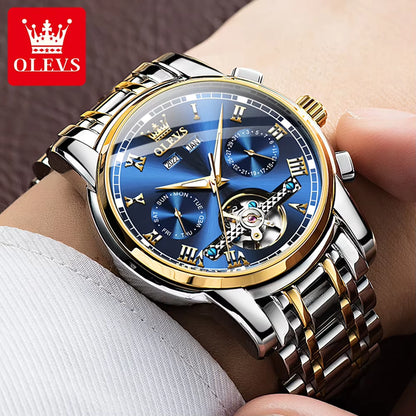 Original Automatic Mechanical Watch for Men Stainless Steel Strap Tourbillon Skeleton Design Business TOP Brand Male Watch