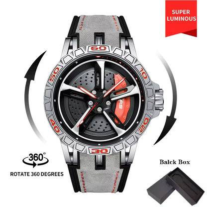 Original Relogio 3D Real Super Car Watch Waterproof Rotate Watches Car Rim Quartz Watch Men'S Sports 360° Spin for Men Clock